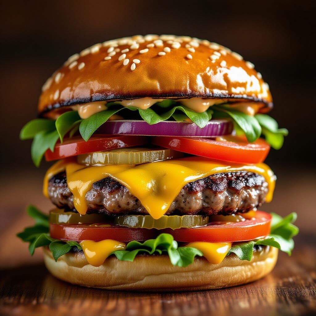 Gourmet Burger Perfection: Juicy Patty, Melted Cheese, Fresh...