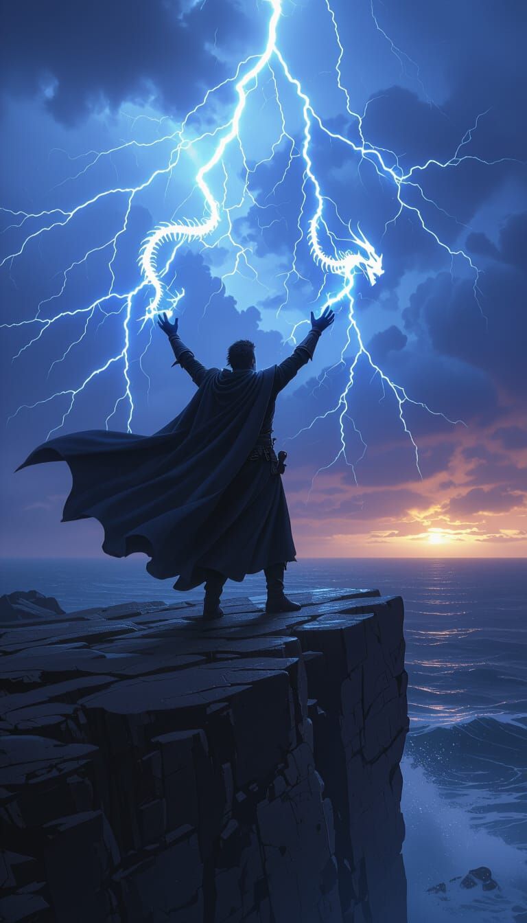 Storm Mage Summons Lightning Dragons on Jagged Cliff