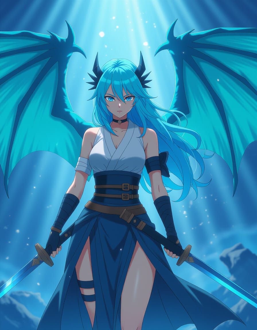 Anime Woman With Dragon Wings and Katana
