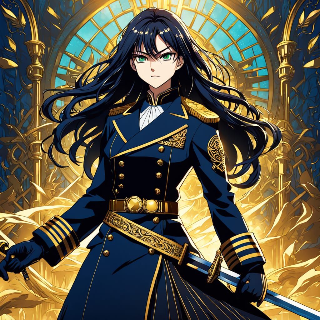 Anime Female Admiral With Sword and Green Eyes