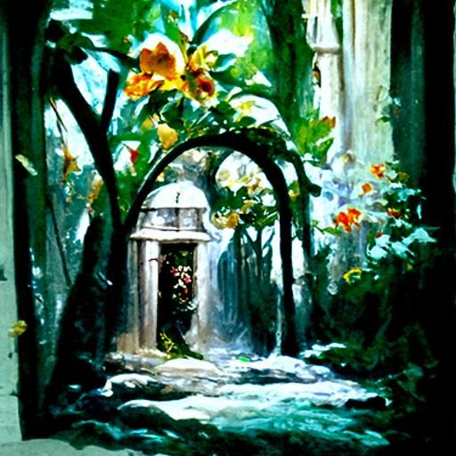 Enchanting Secret Garden in Oil Painting Style