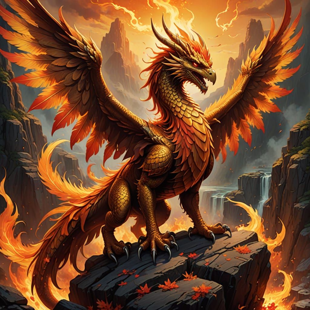 Mythic Phoenix-Dragon Hybrid in Fiery Splendor