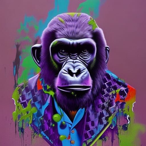 Purple Ape in Suit: Graffiti Art Chess Scene