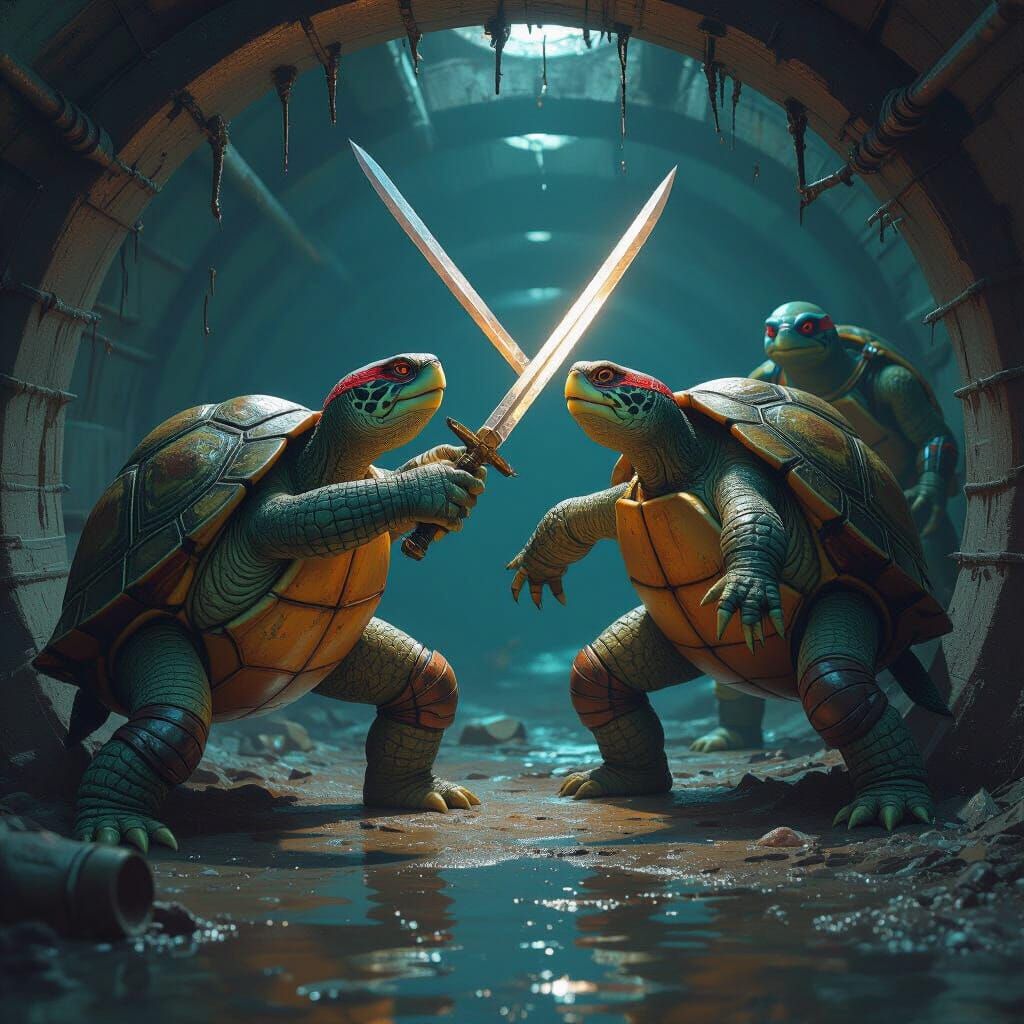 Turtles in an Intense Sewer Battle: Fantasy Art