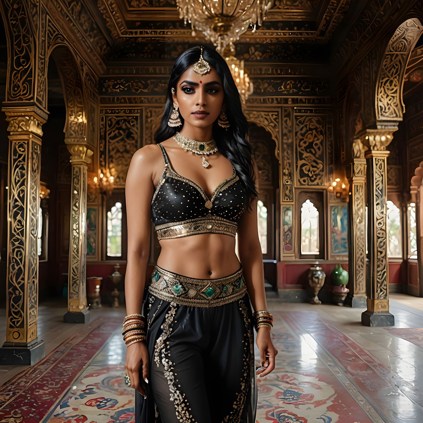 Indian Princess Bollywood Dancer in Hyperrealistic Jewel-ado...