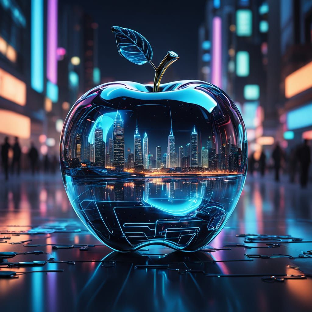 Futuristic Glass Apple in Neon Hues