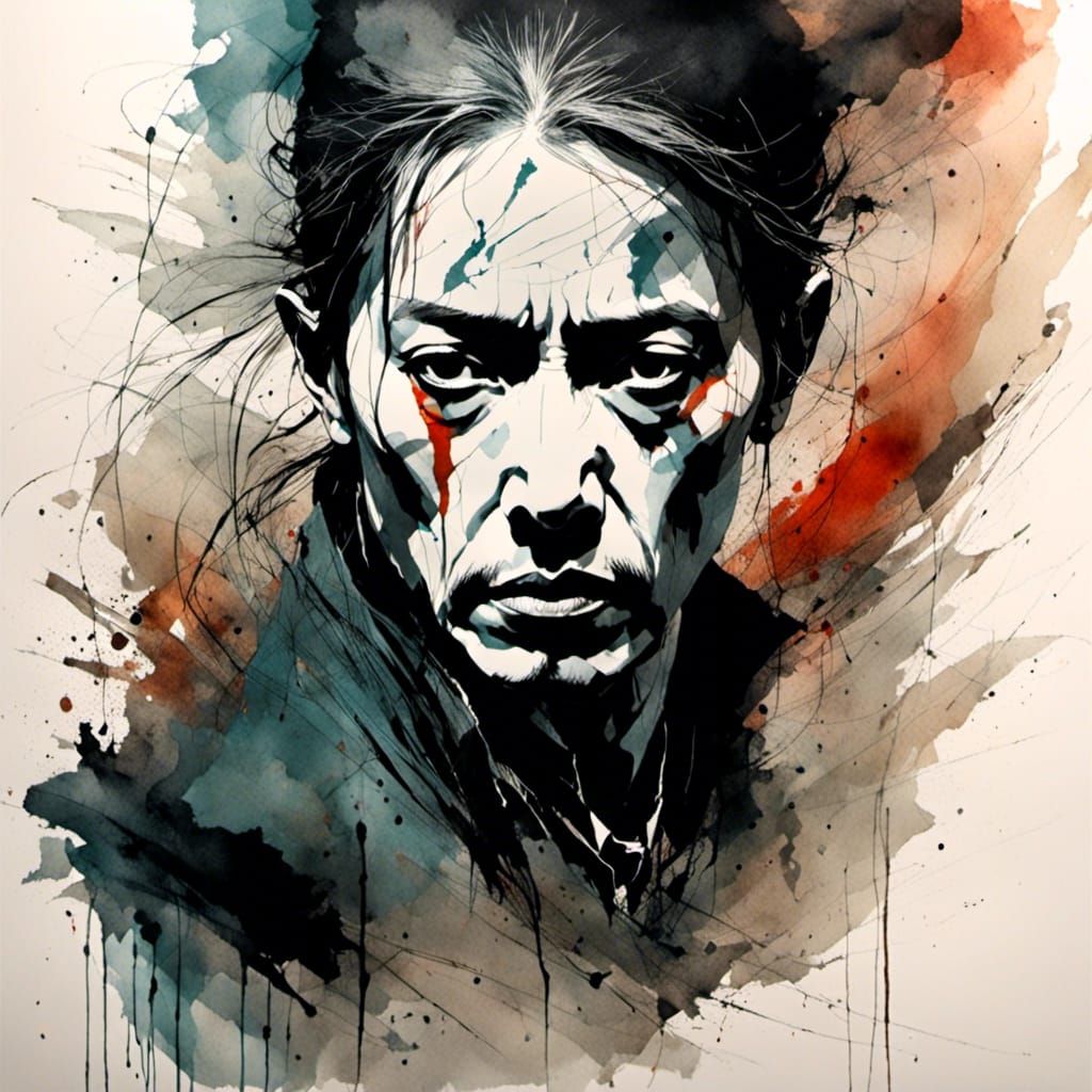 Dramatic Warrior Portrait with Deep Background