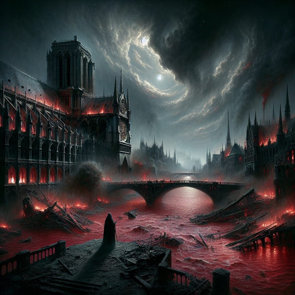 Dark Fantasy Ruins of Parliament and Thames