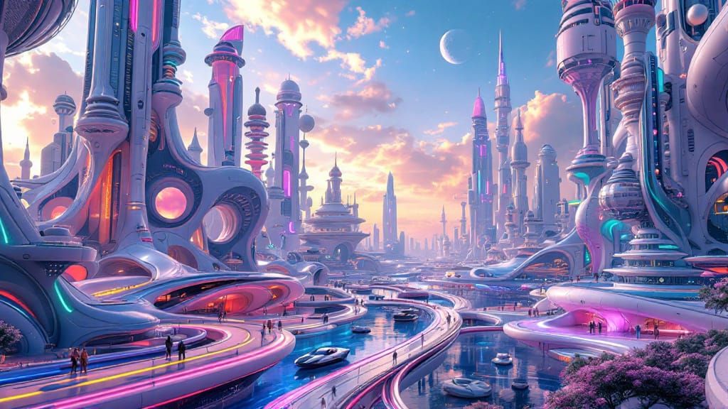 Hyperfuturistic Sci-Fi Hypercity with Advanced Architecture