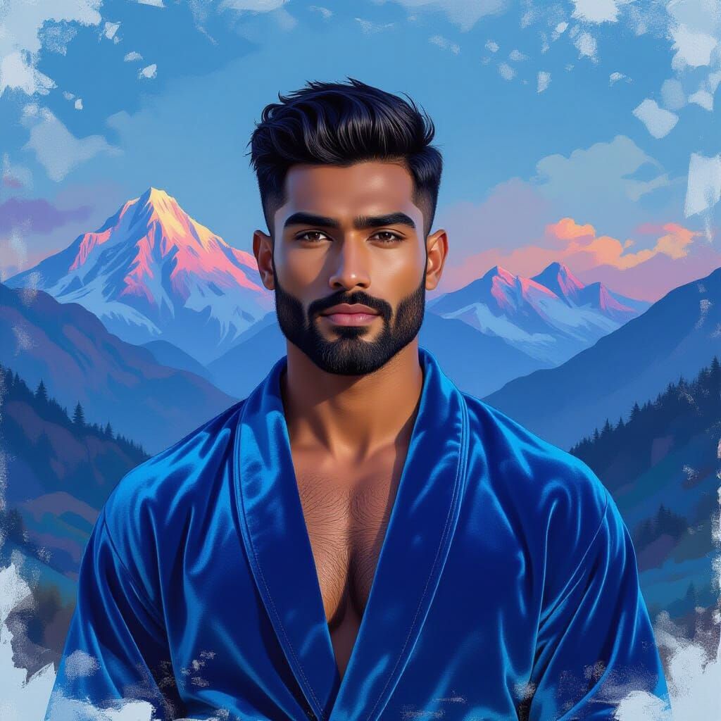 Sri Lankan Man in Velvet Robe: Neo-Impressionism Style