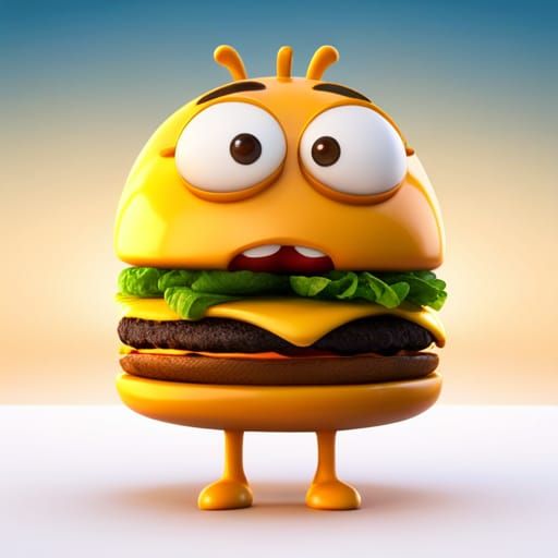 Animated Burger Feast: 3D Digital Art in Pixar Style