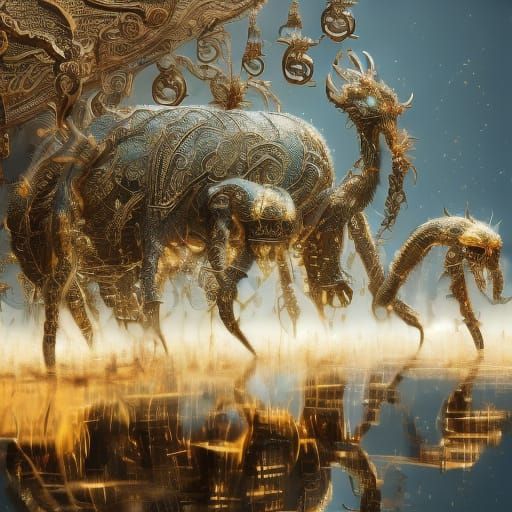 Vibrant Chinese Snake Masterpiece in Golden Accents