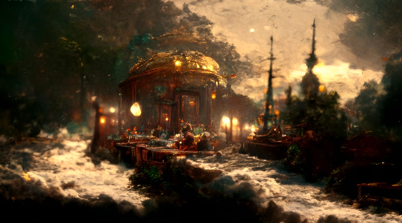 Night Cafe Scene in Classical Painting Style