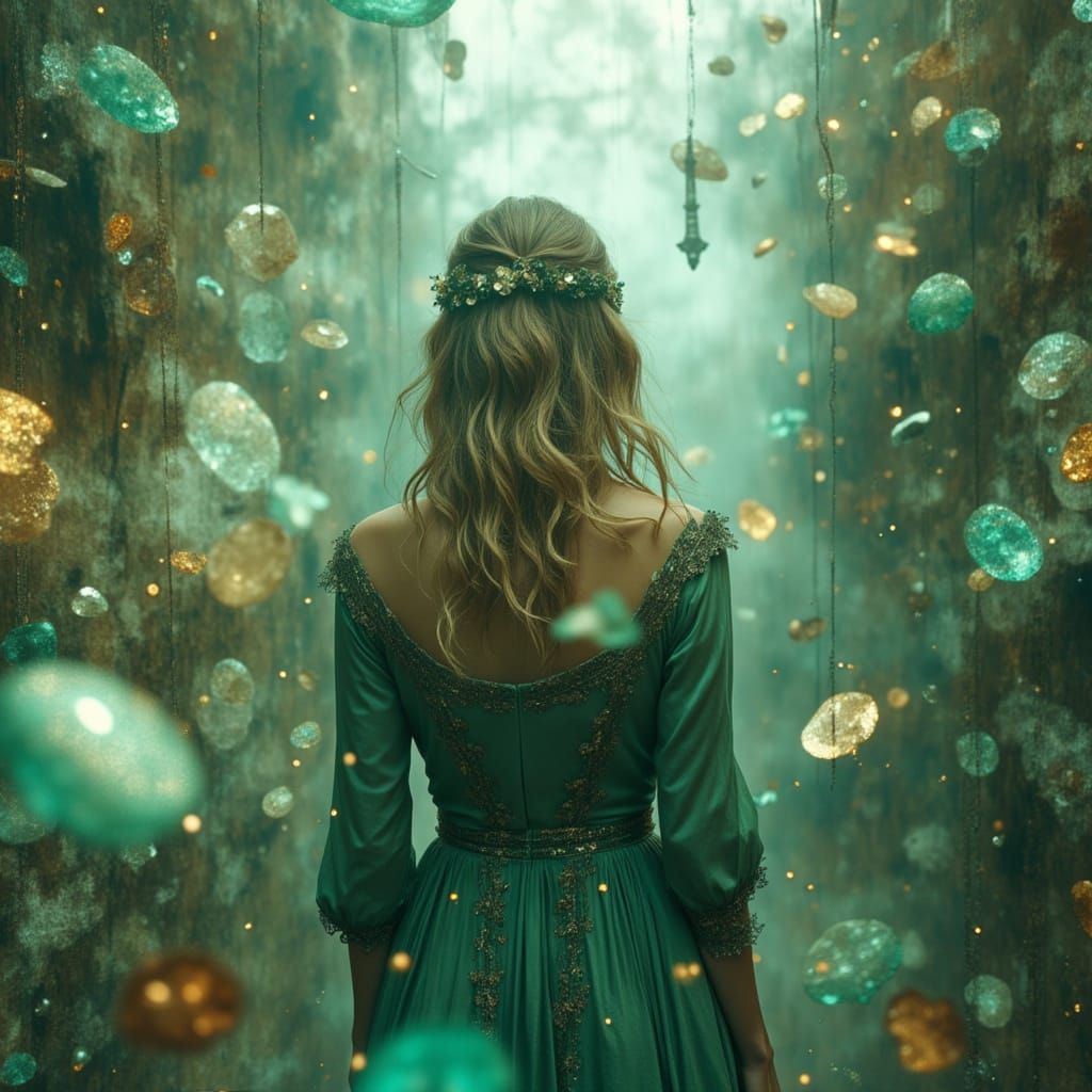 Sarah Amidst Floating Objects with Enchanted Lighting