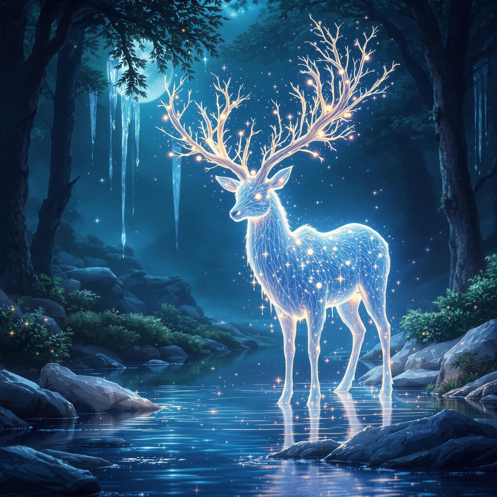 Ethereal Energy Deer in Enchanted Forest