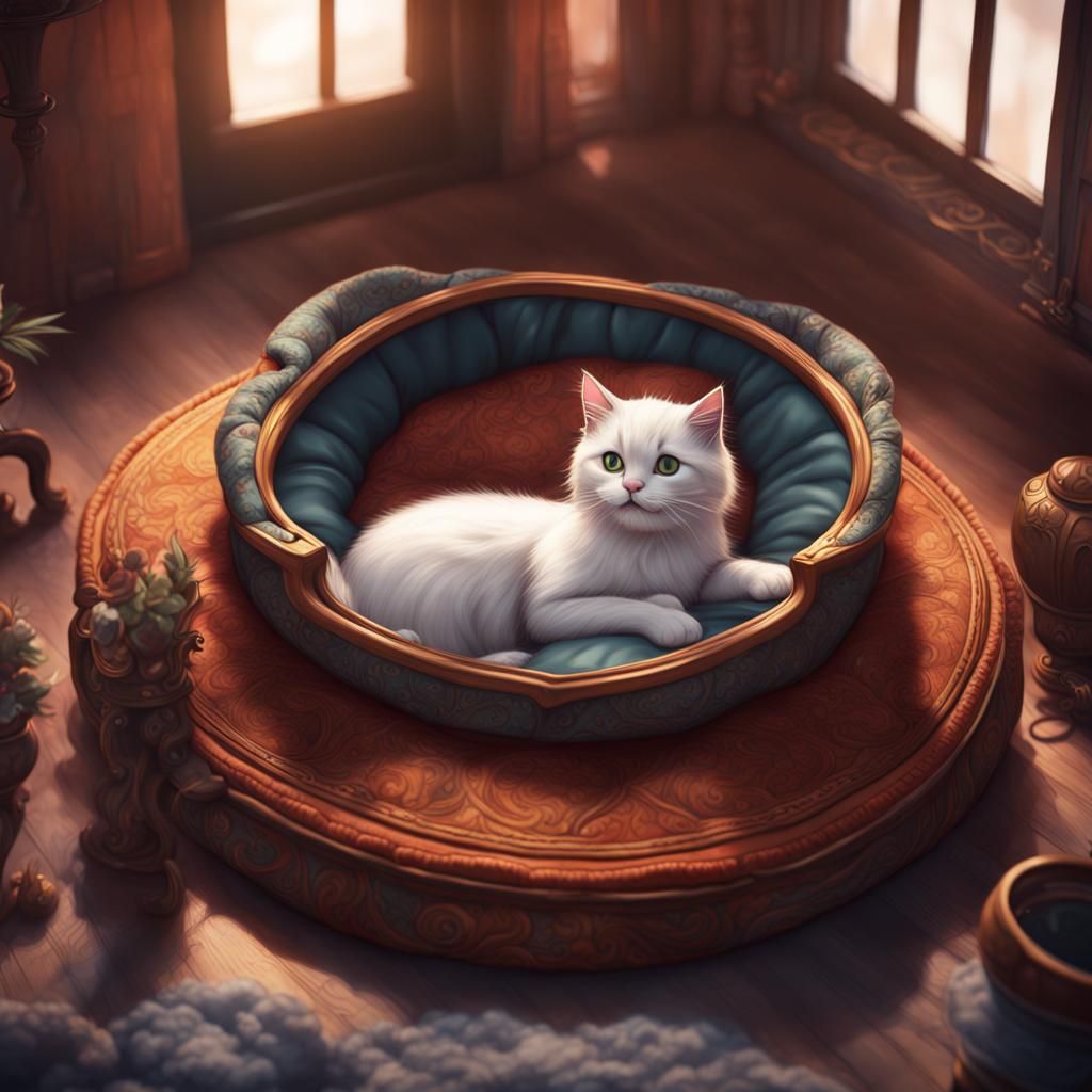 Cat in Bed: Detailed Matte Painting