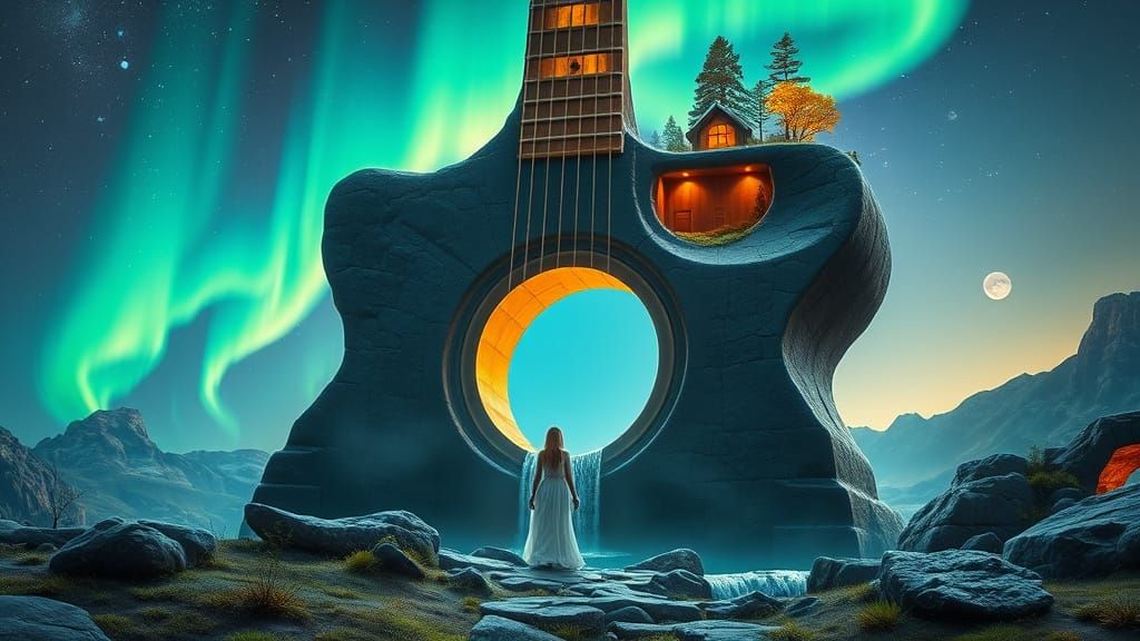 Surreal Guitar Landscape in Whimsical Style