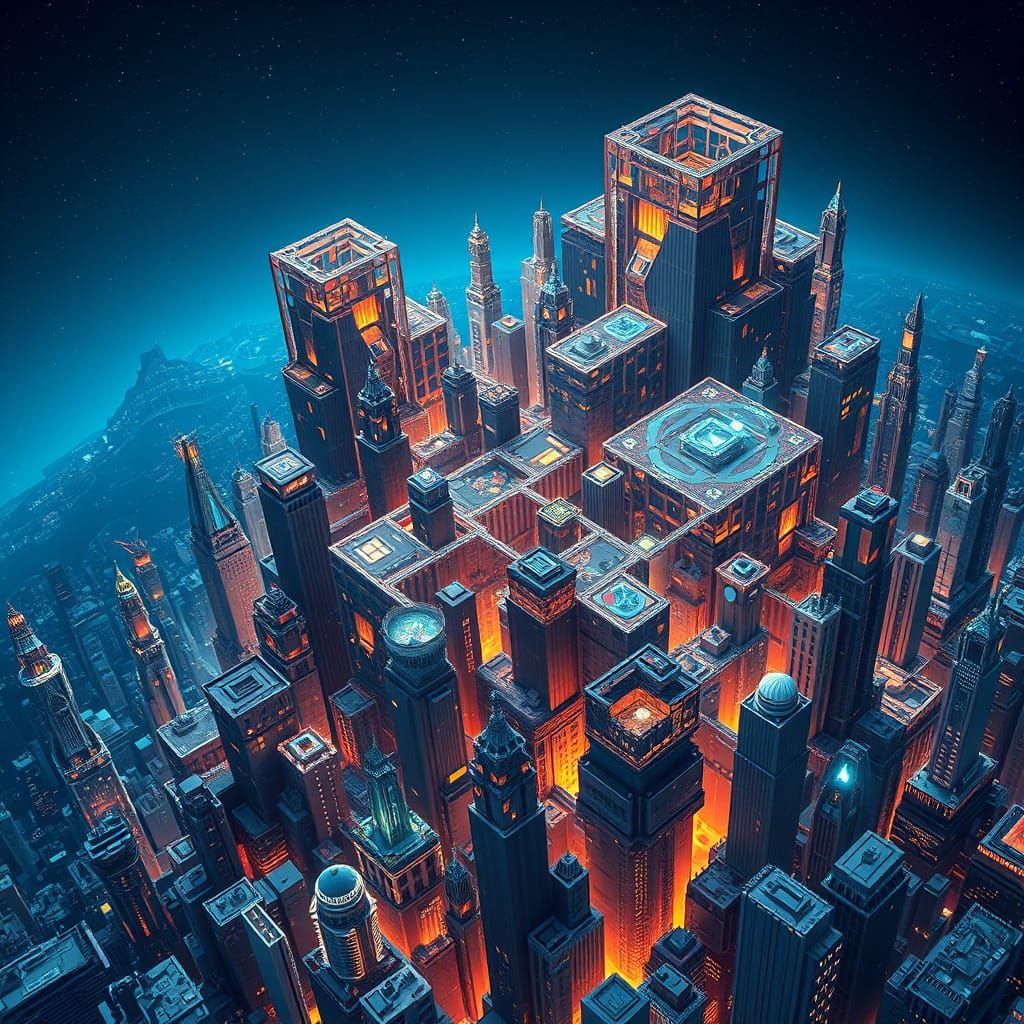 Infinite City of Tessellating Cubes in Cosmic Blue