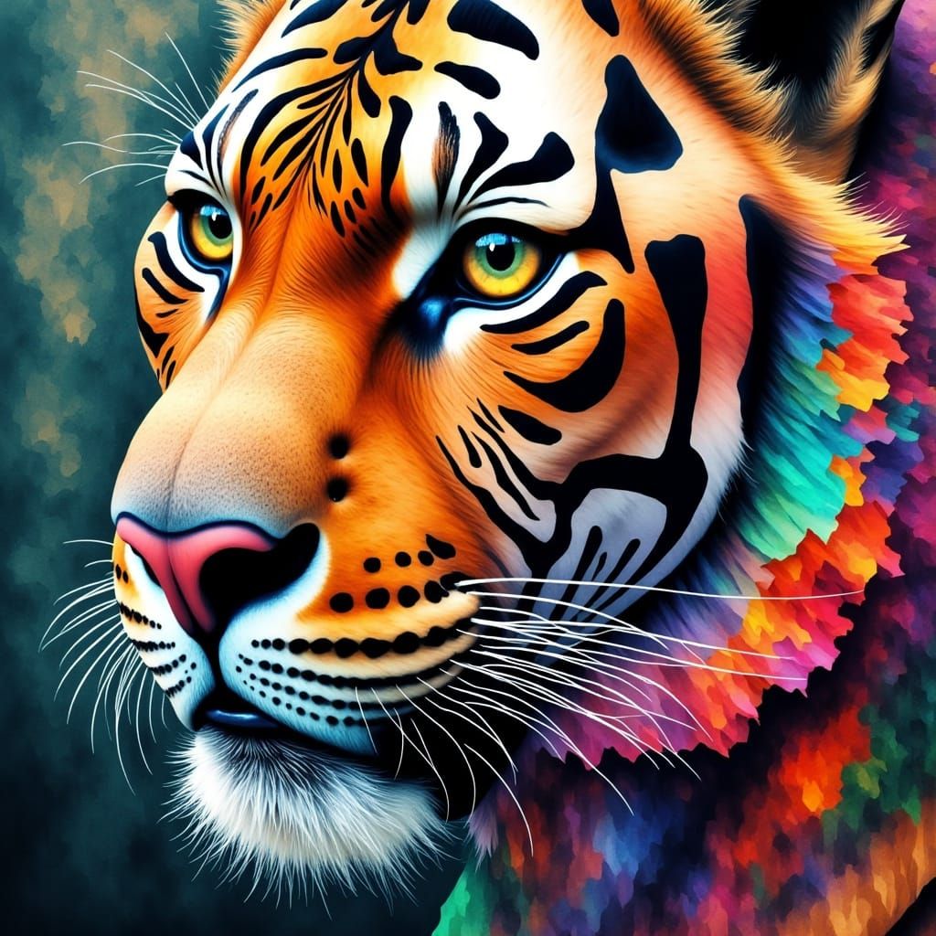 Tiger in Vibrant Neo-Cubist Geometric Art