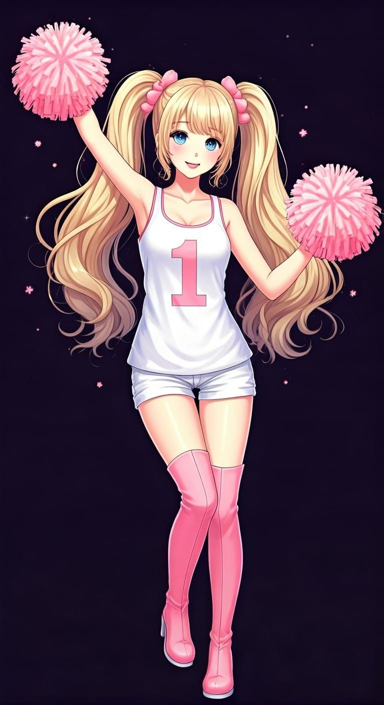 Angelic Woman Cheerleader in Vibrant Anime Style