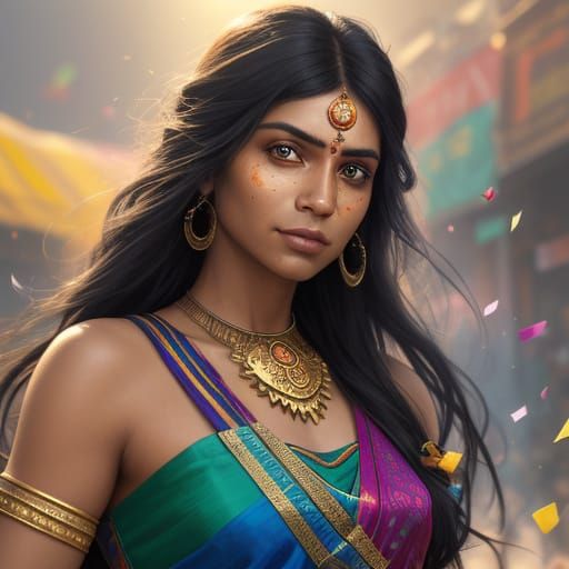 Vibrant Indian Woman Captured in Artgerm Style