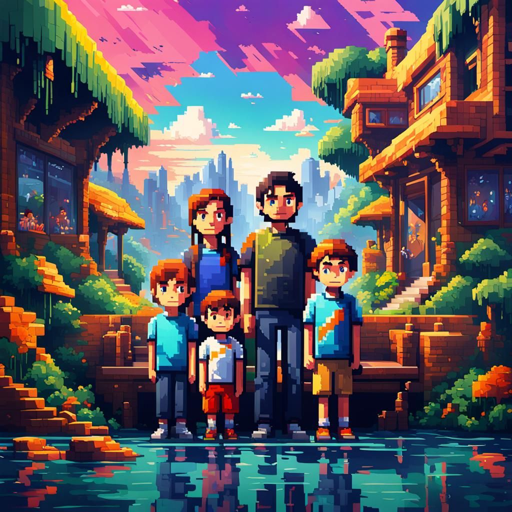 Hyperrealistic Pixel Art of the Addams Family