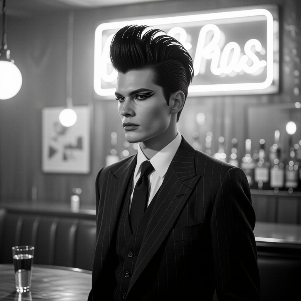 Confident Individual in Jazz Club, Moody Black and White Pho...