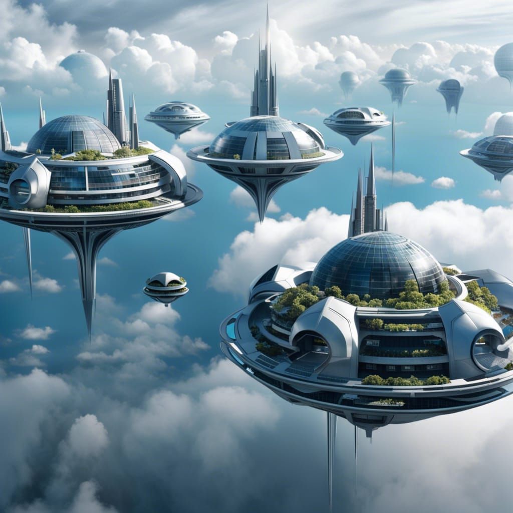 Futuristic Cloud City in Science Fiction Style