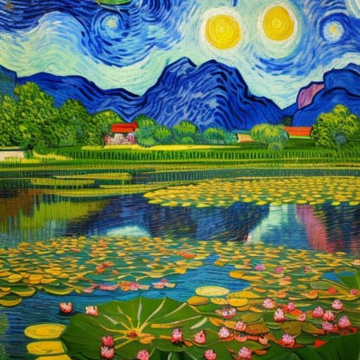 Colorful Village Landscape in Graffiti Art Style