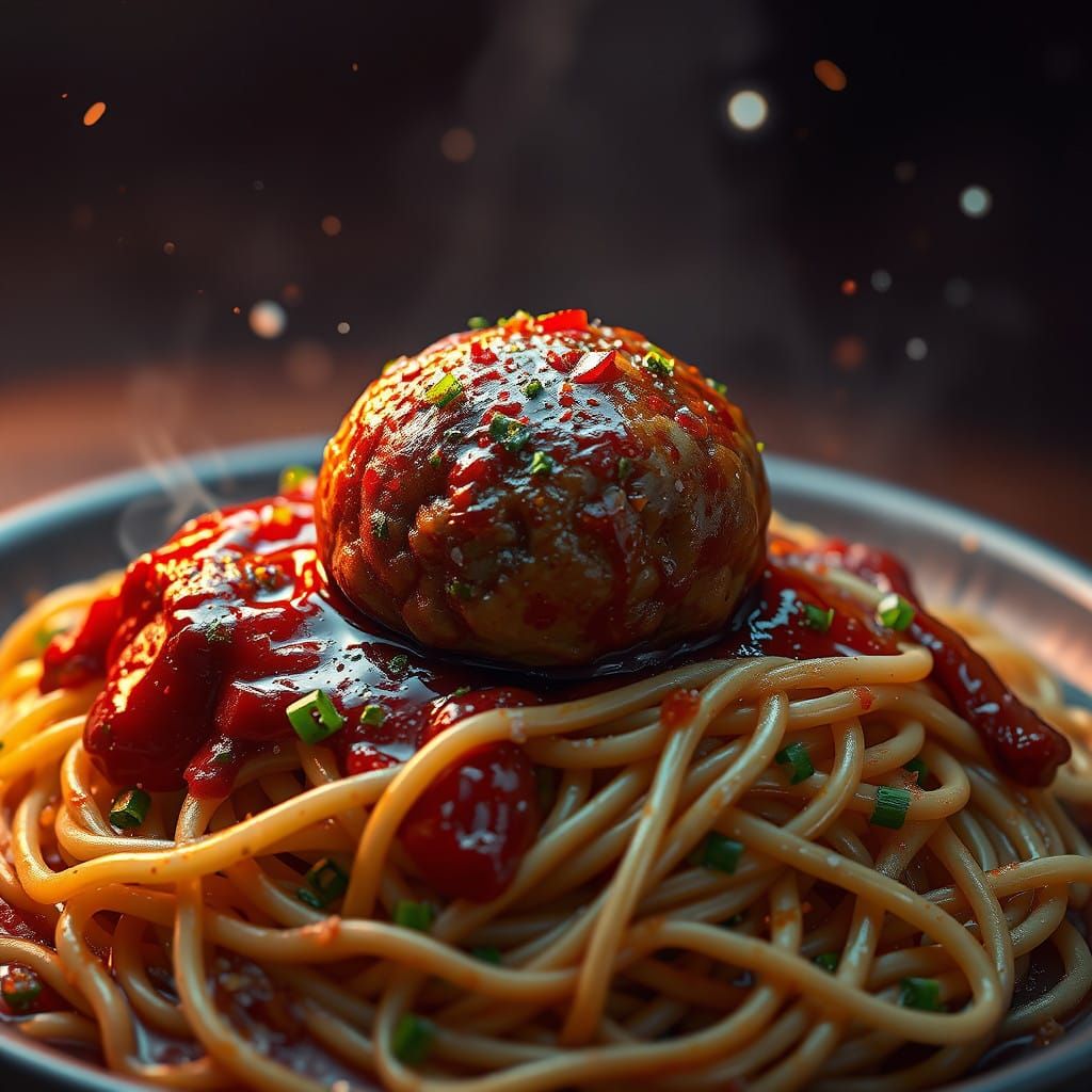 Sizzling Meatball Dominates Viscous Garlic Noodles in a Fant...