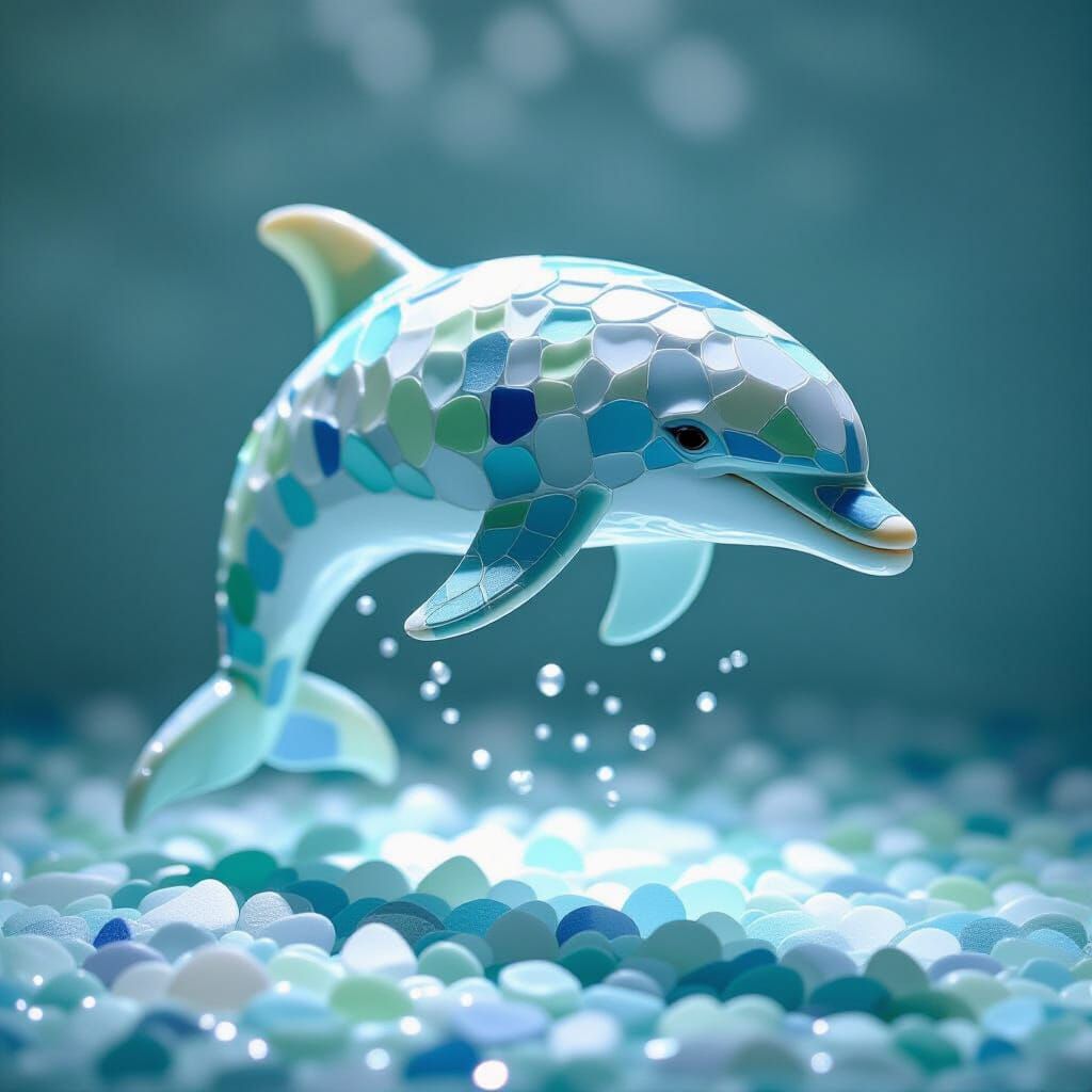 Playful Dolphin Sculpture Made From Frosted Sea Glass