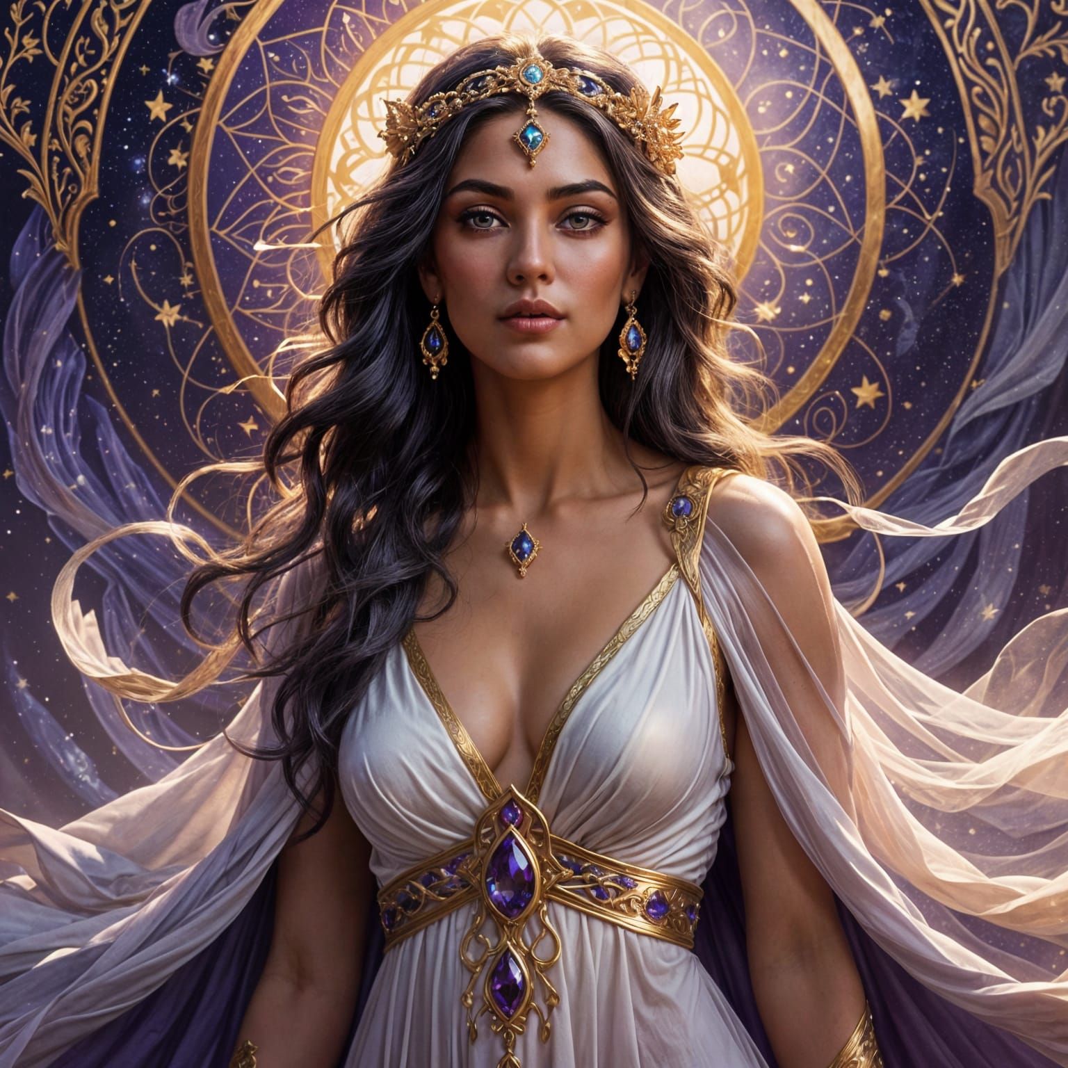 Ethereal Goddess of Judgment and Sanctity in Deep Violet and...