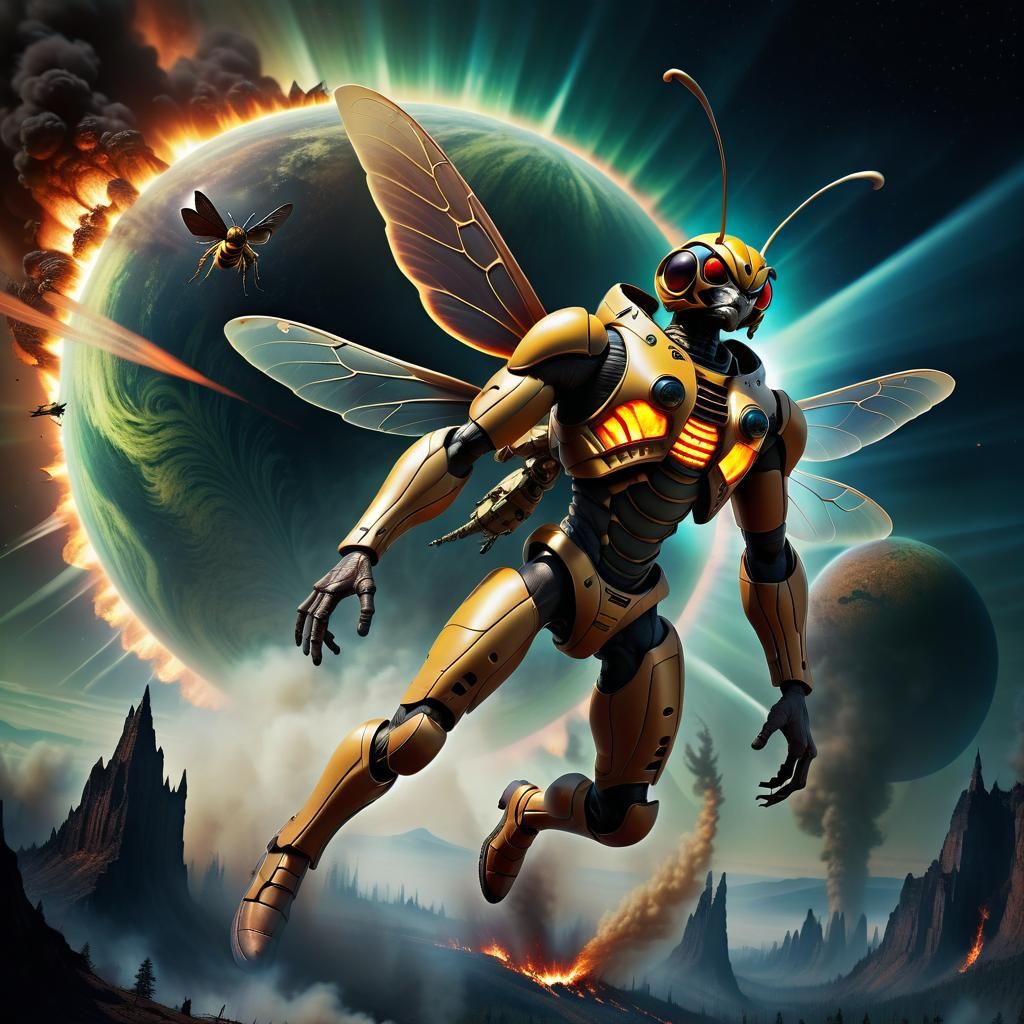 Hornet-Man and Mothman in Space: Digital Matte Painting