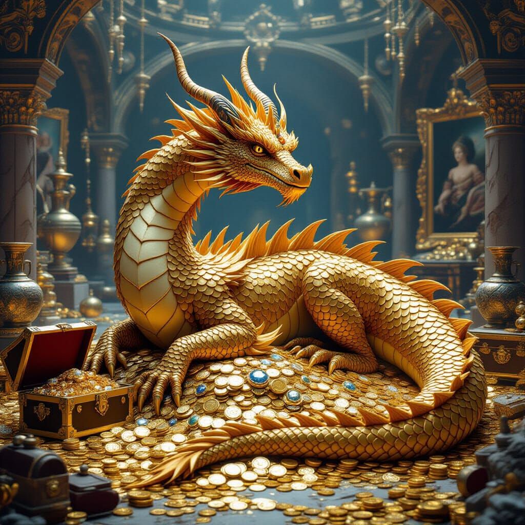Majestic Gold Dragon on Treasure Trove