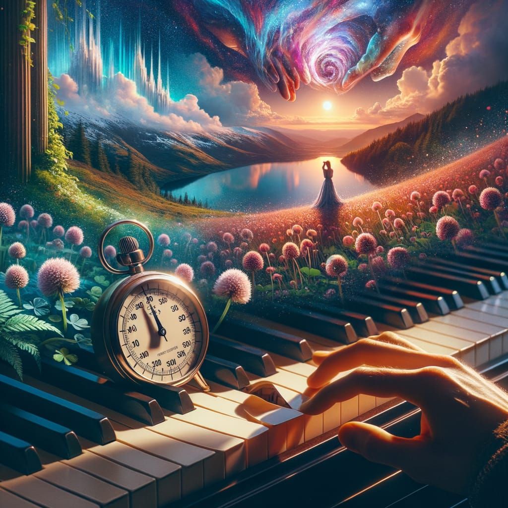 Piano Waltz Meets Mystical Landscape Double Exposure