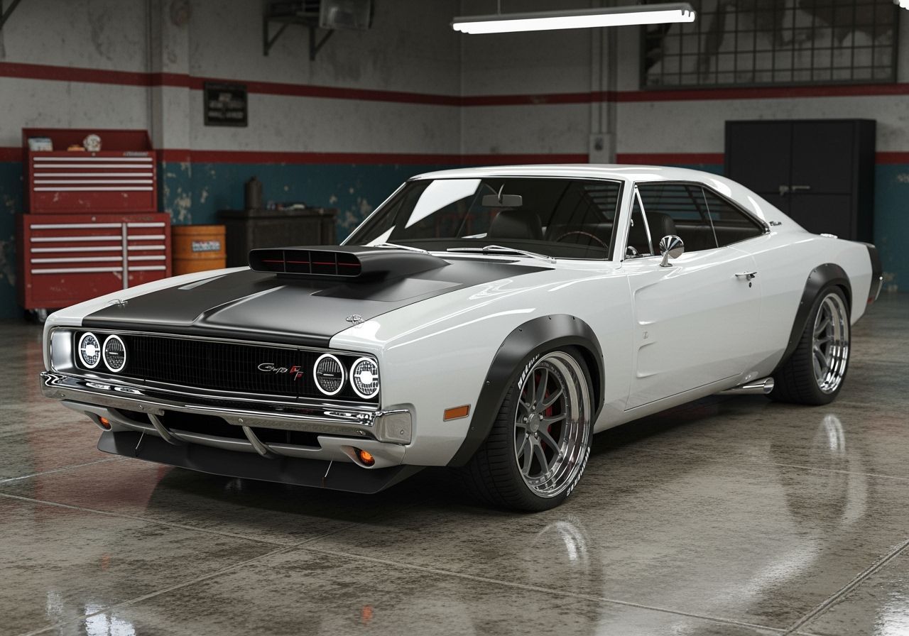 Modified 1969 Dodge Charger 500 in Retro Garage