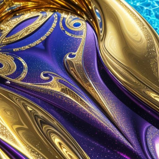 Surreal Woman in Gold Bikini Macro Oil Painting