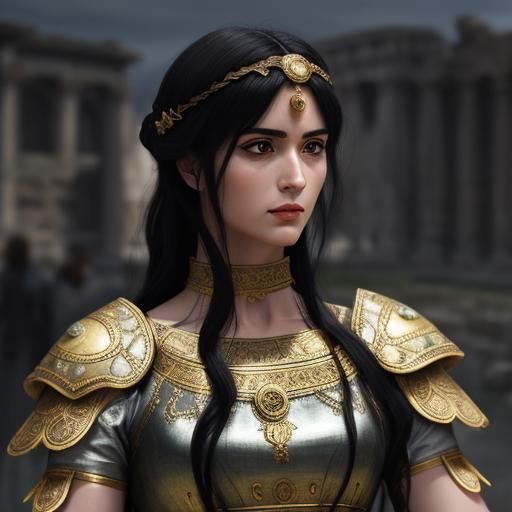 Anime-Style Roman Woman in Ancient City, Detailed HDR