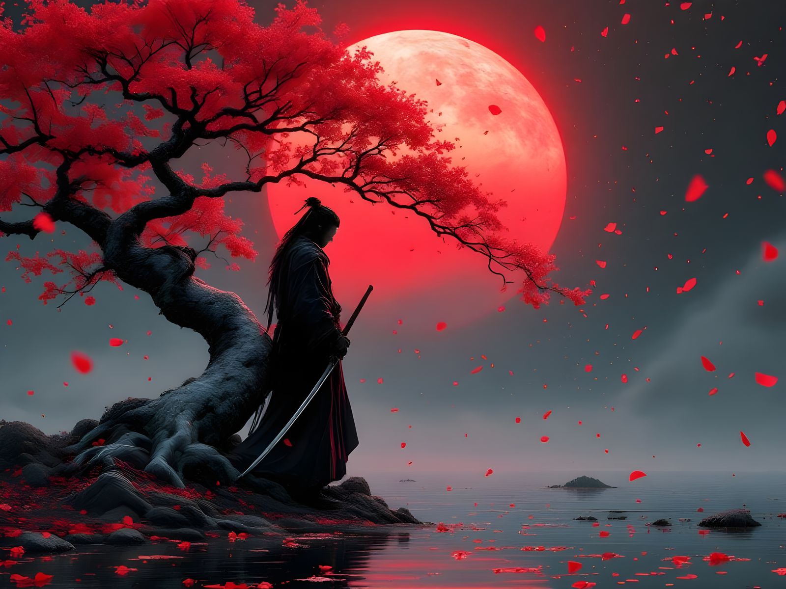 Ronin Under Red Sun: A Hyperrealistic Art Piece