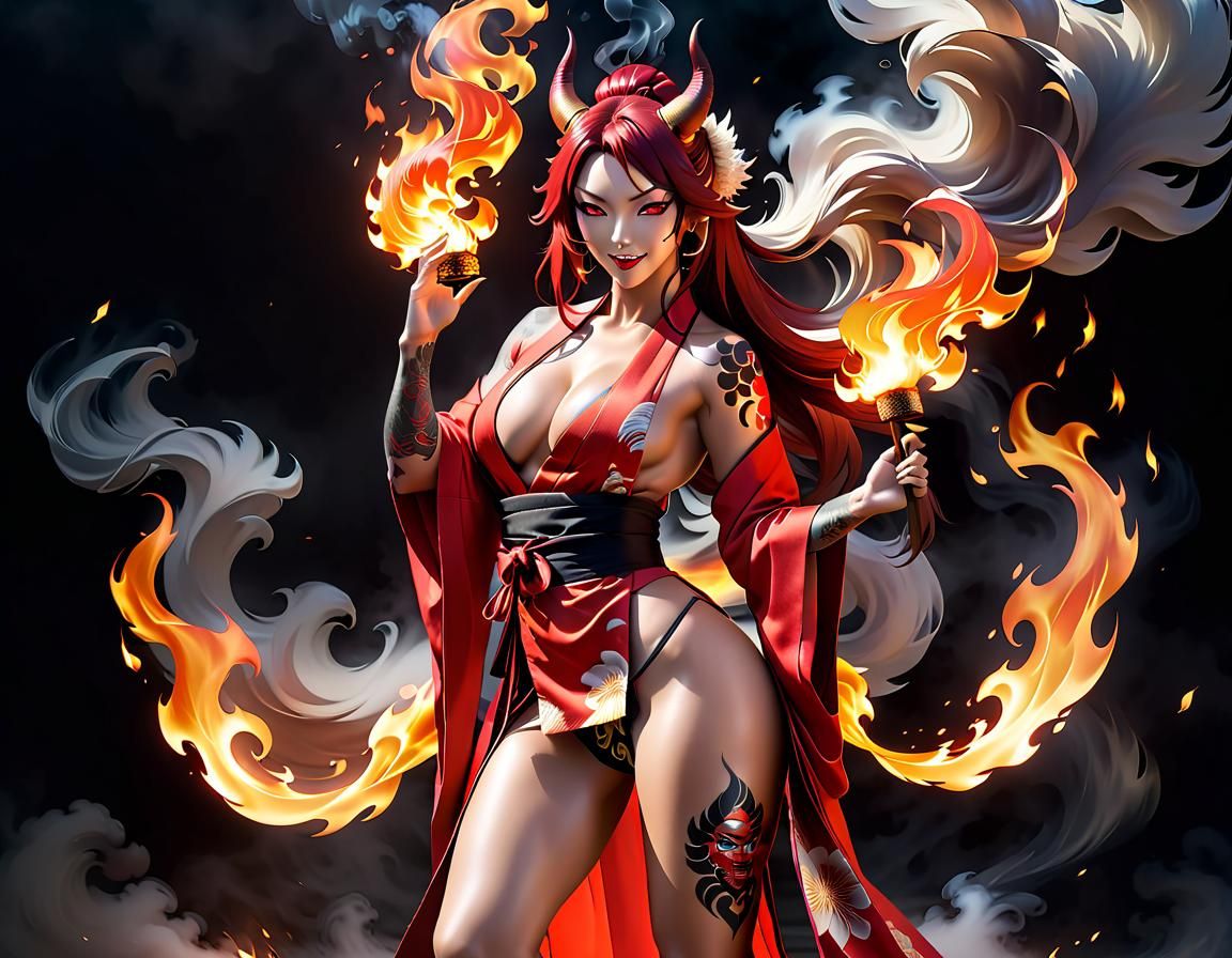 Japanese Demon Girl in Anime Style