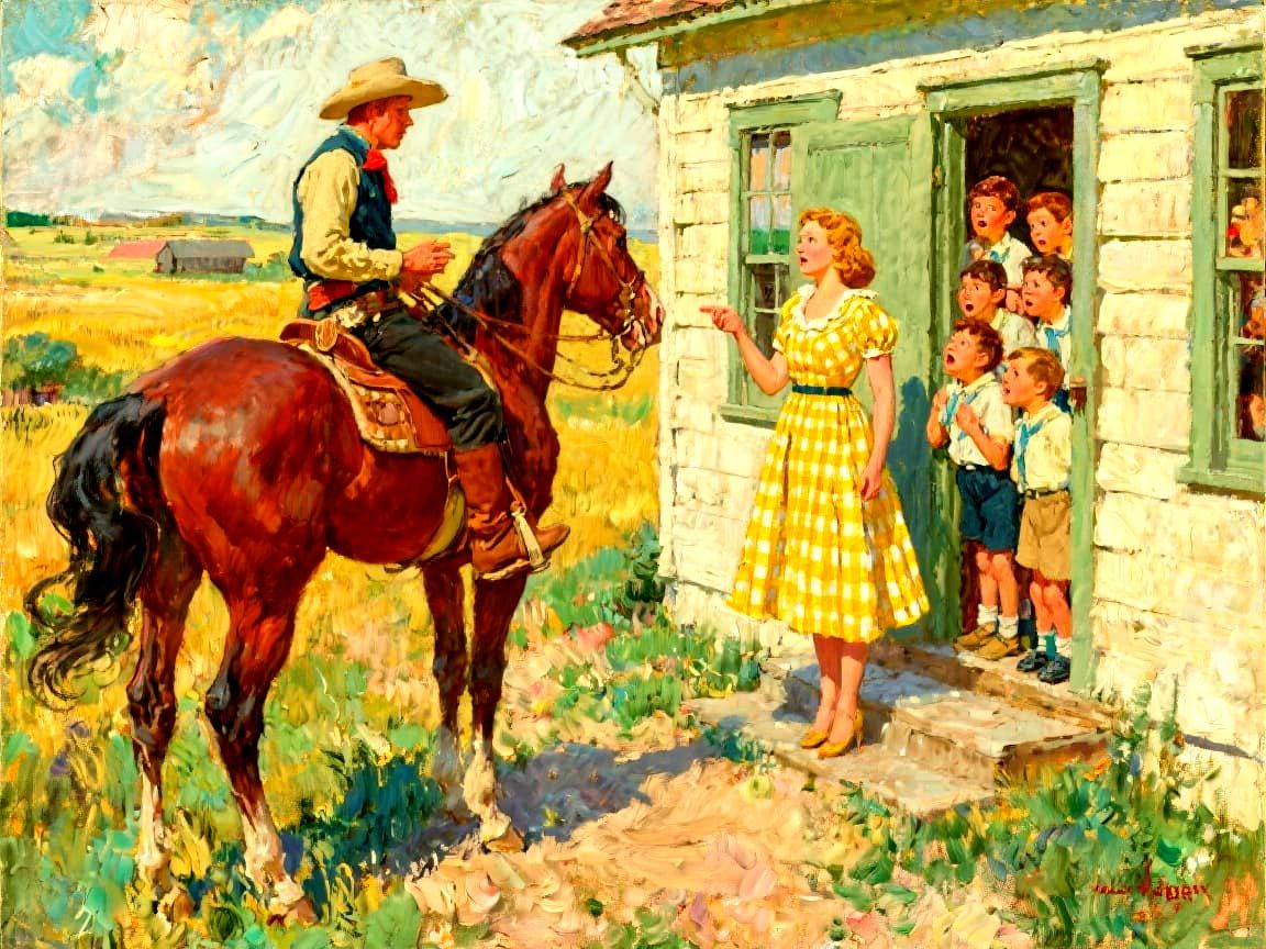 Cowboy Courtship: An Impressionistic Western Scene