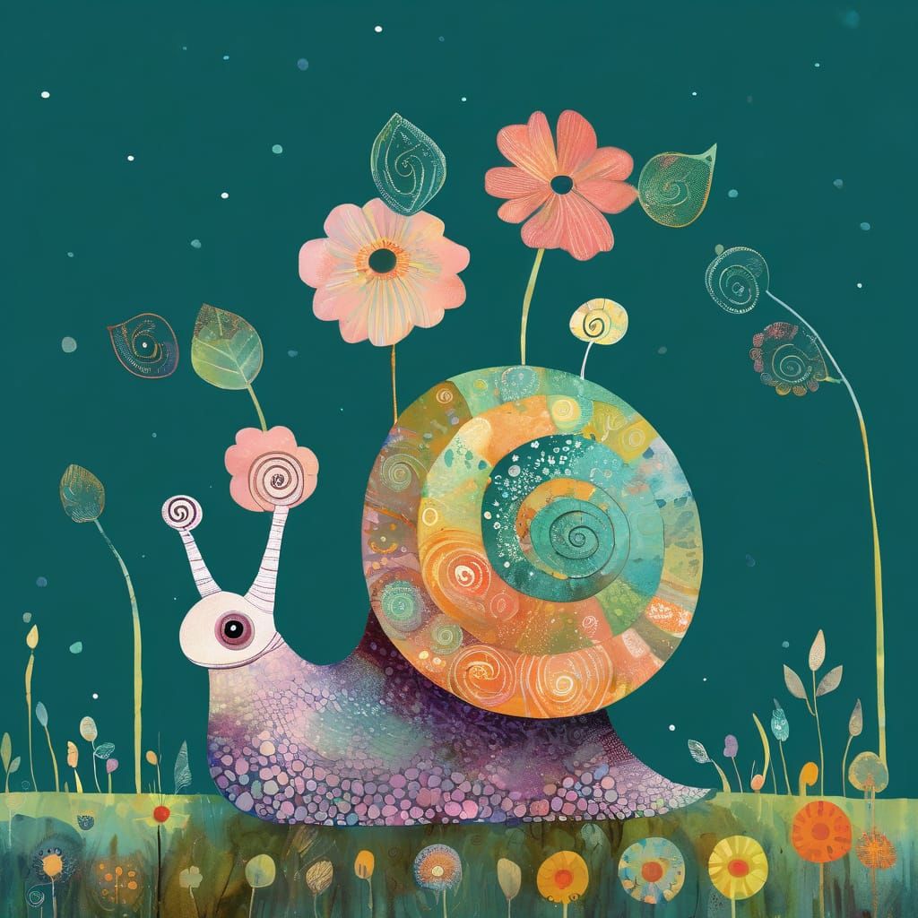 Charming Snail with Curious Eyes in Whimsical Style