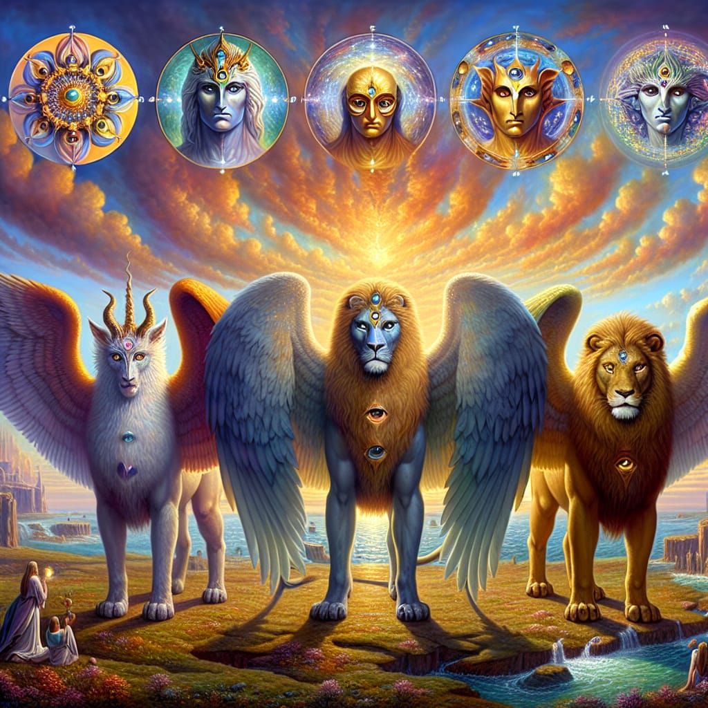 Otherworldly Humanoid Guardians in Ethereal Landscape