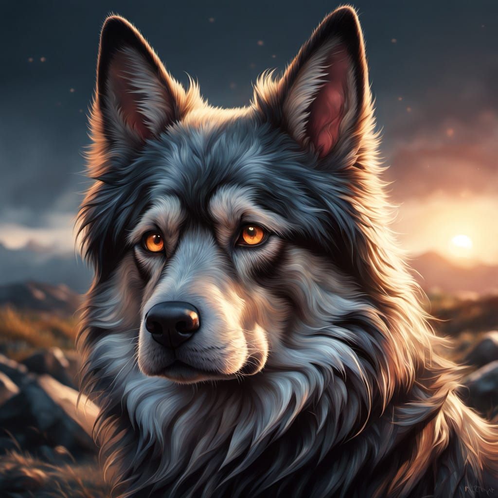 Hyper-Realistic Dog Portrait in Digital Painting Style