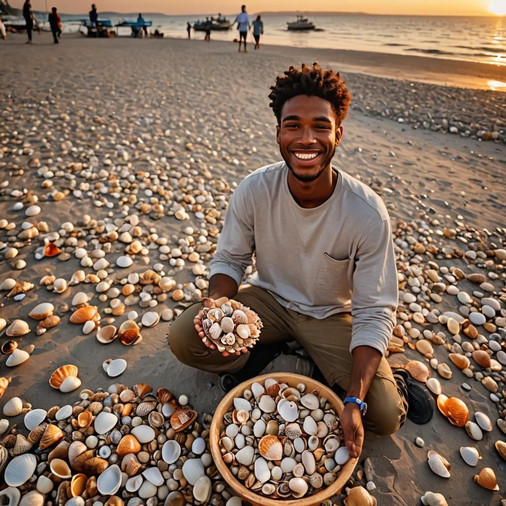 Seashell Seller on the Shore at Sunset