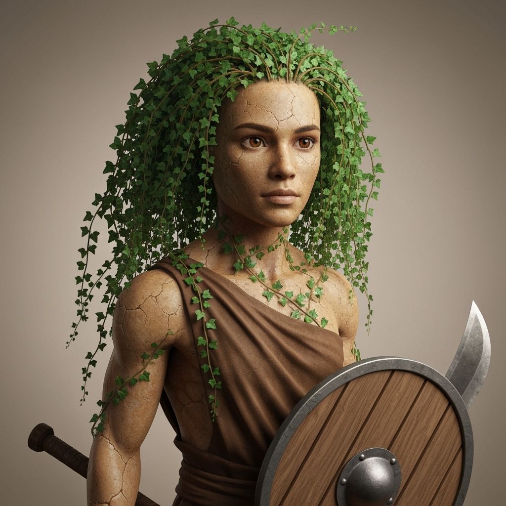 Ivy-Haired Stone Person with Shield and Machete
