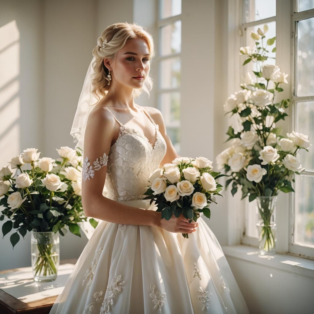 Elegant Bride in Studio, Film Photography Style