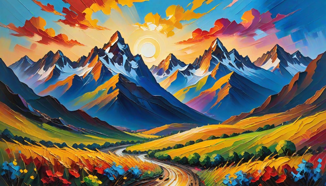 Expressionist Impasto Landscape with Golden Light