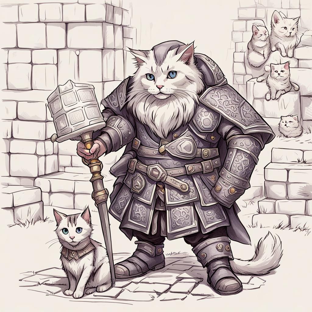 Catfolk Waffle Cleric with Dwarf Companion