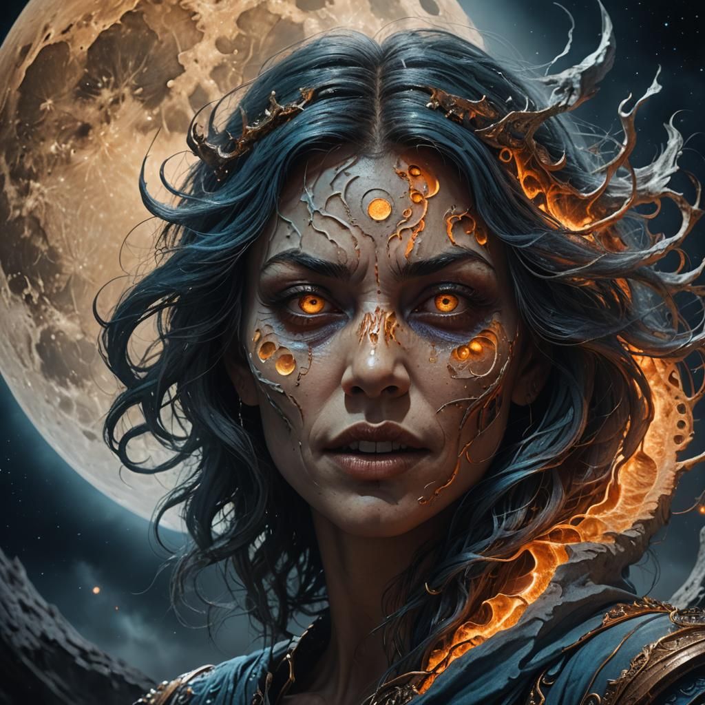 Ethereal Woman's Face Embedded in Lunar Surface